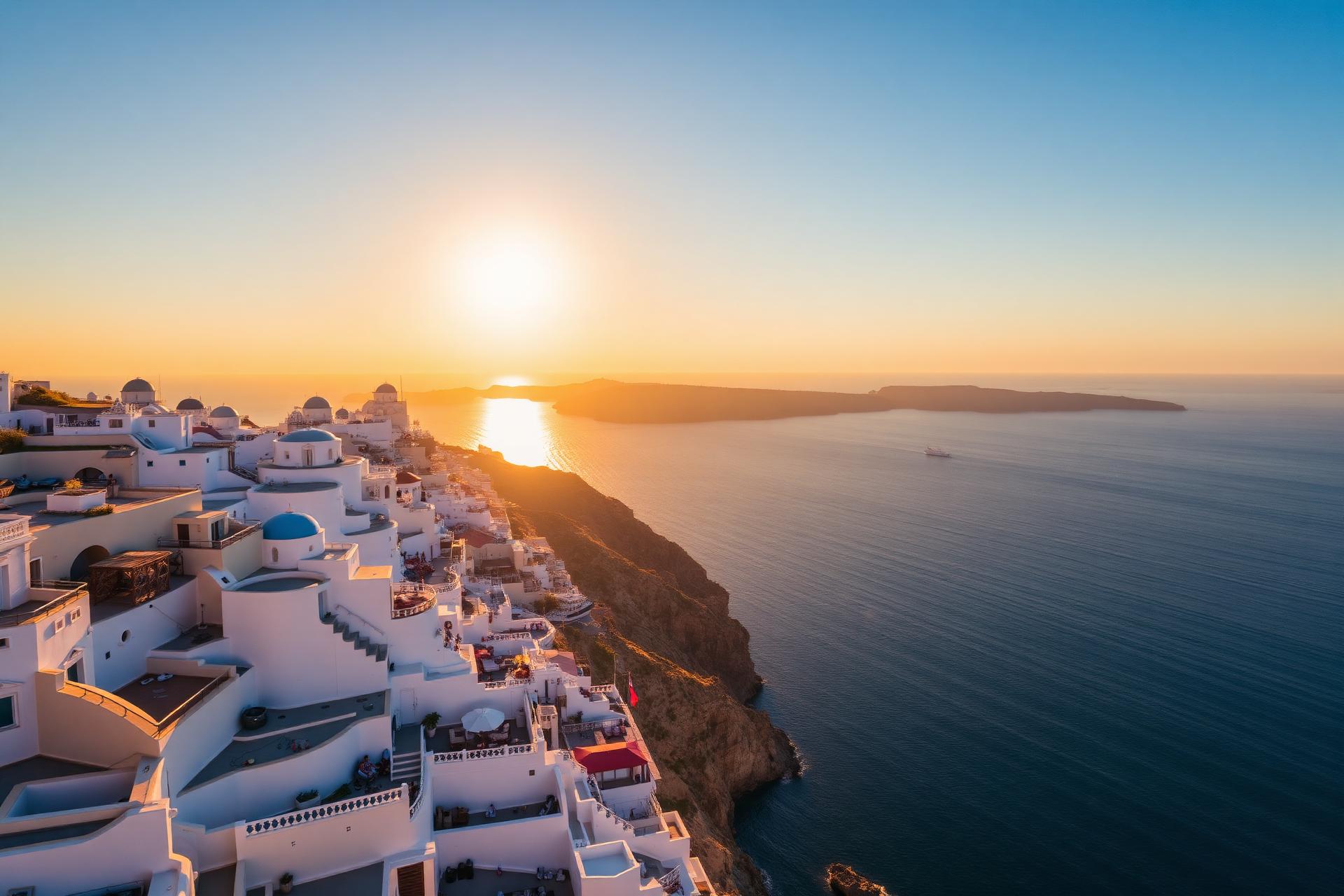 Santorini cliffs at sunset